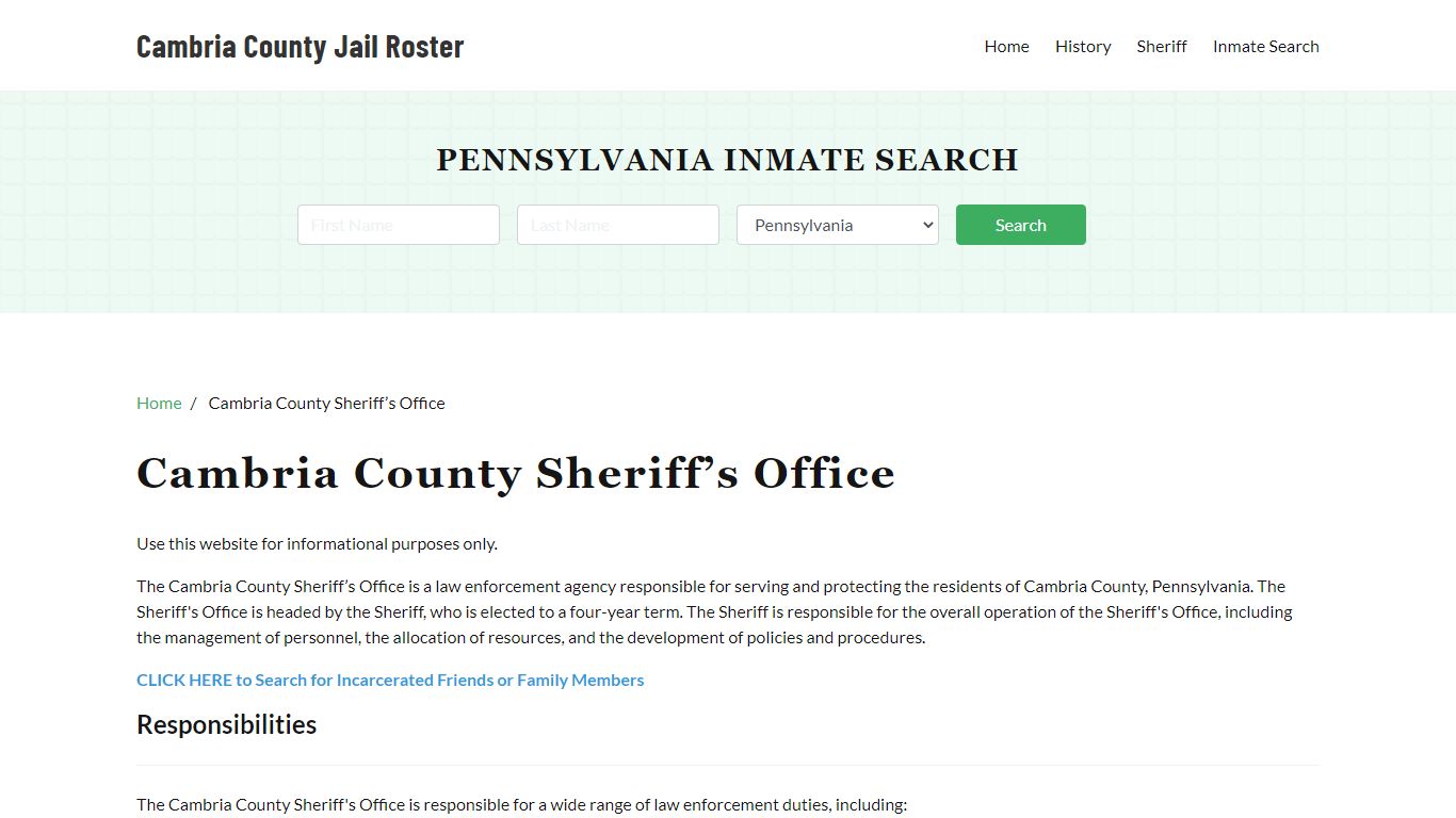 Cambria County Sheriff Office, PA, Arrest Warrants Search