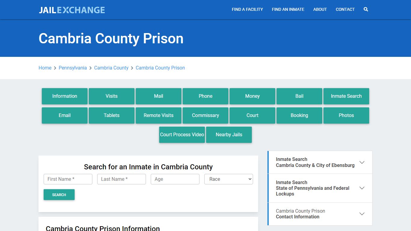 Cambria County Prison Roster Lookup, PA, Inmate Search - Jail Exchange