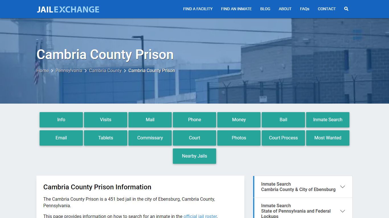 Cambria County Prison, PA Inmate Search, Information - Jail Exchange